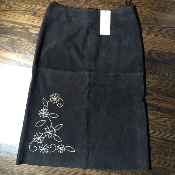 SIGRID OLSEN Embroidered Suede Skirt NWT Floral Midi...